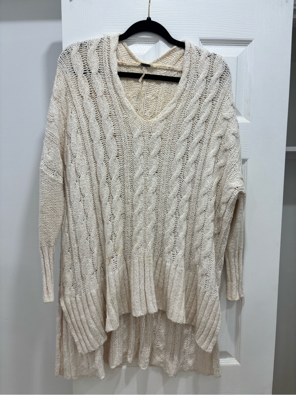 Free People Cream Cable V-Neck Pullover